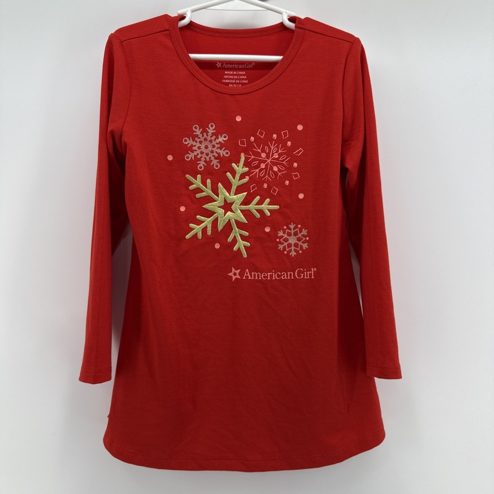American Girl Girl's Night Shirt red Snowflake XS‎ -6